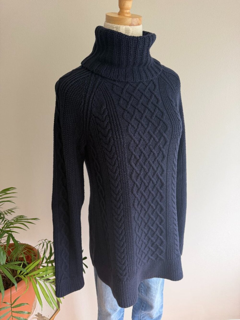 NWOT Talbots Navy Cable Knit Turtleneck Sweater Size Small